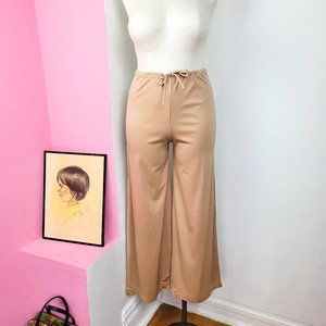 Vintage 70s Tan Wide Leg Drawstring Waist Lounge Pants